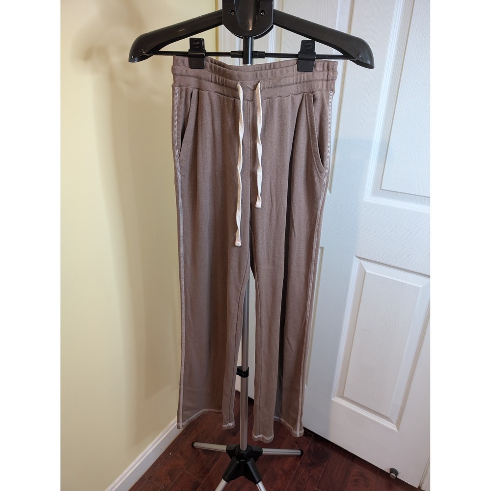 Sundry Ribbed Knit Wide Leg Lounge Pants Brown Drawstring - Size XS - Picture 2 of 6